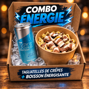 Box combo Énergie : Tagliatelles de crêpes et boisson énergisante
